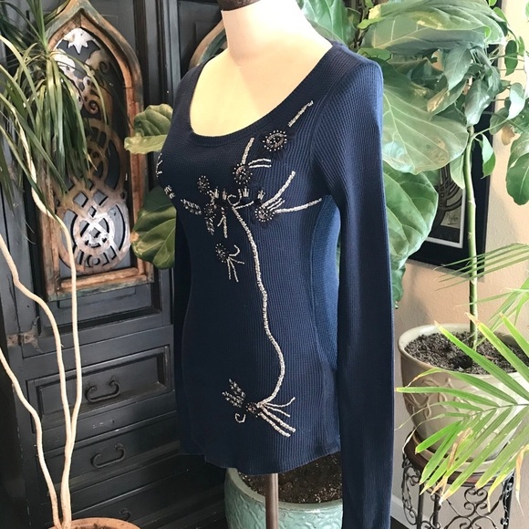 Lucky Brand hand beaded waffle knit thermal top - Picture 3 of 8
